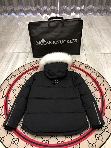 Moose Knuckles Black Hooded Puffer Jacket