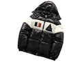 Moncler Black and White Glossy Color-Block Hooded Puffer Jacket