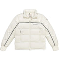 Moncler Ivory White Stand-Collar Puffer Jacket with Black Stripes
