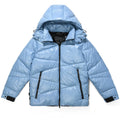 Moncler Light Blue and Black Glossy Hooded Puffer Jacket