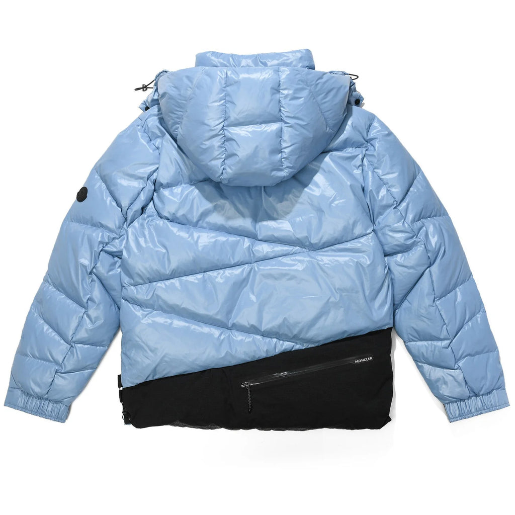 Moncler Light Blue and Black Glossy Hooded Puffer Jacket
