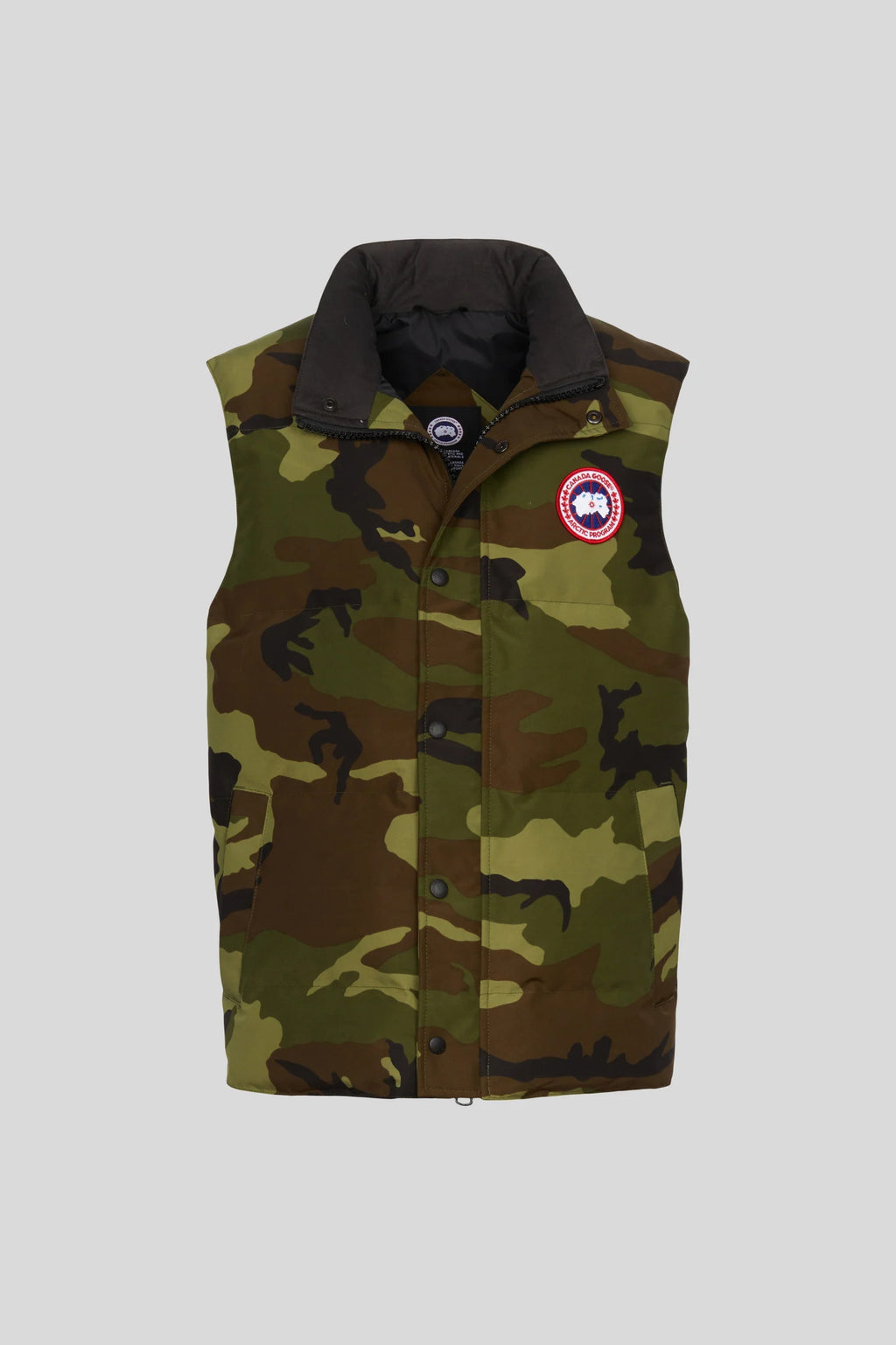Canada Goose Olive Green and Brown Camo Stand-Collar Vest
