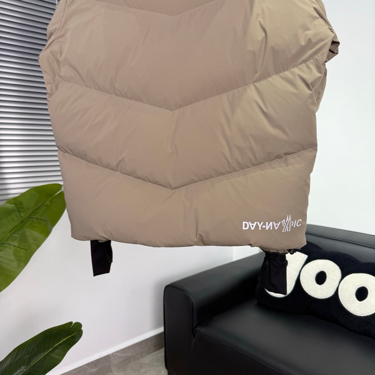 Moncler Beige Hooded Chevron-Quilted Puffer Jacket