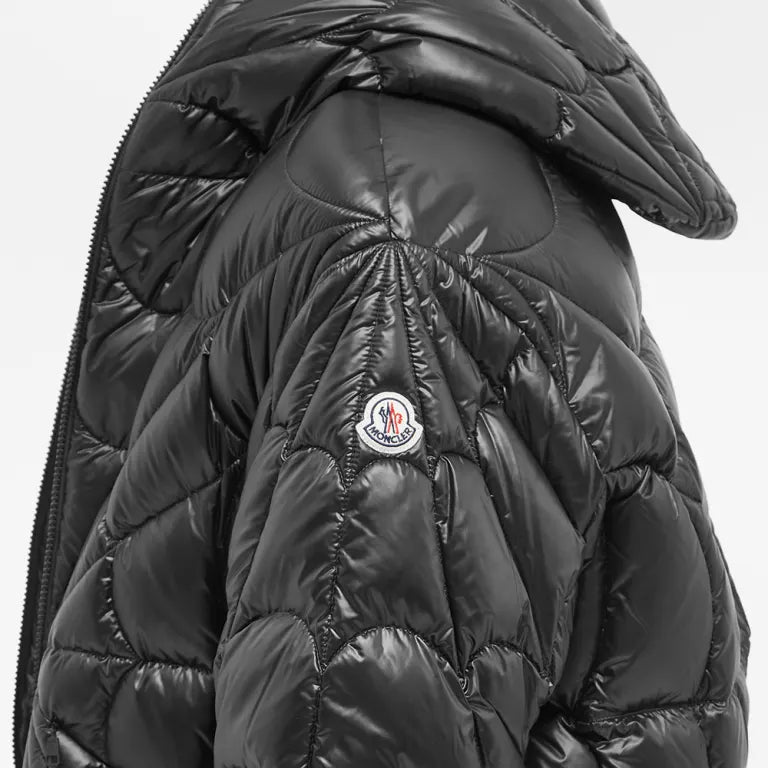 Moncler Black Glossy Geometric-Quilt Hooded Puffer Jacket