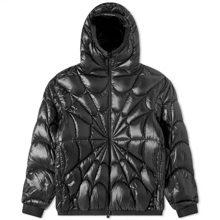 Moncler Black Glossy Geometric-Quilt Hooded Puffer Jacket