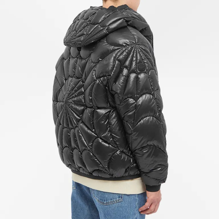 Moncler Black Glossy Geometric-Quilt Hooded Puffer Jacket