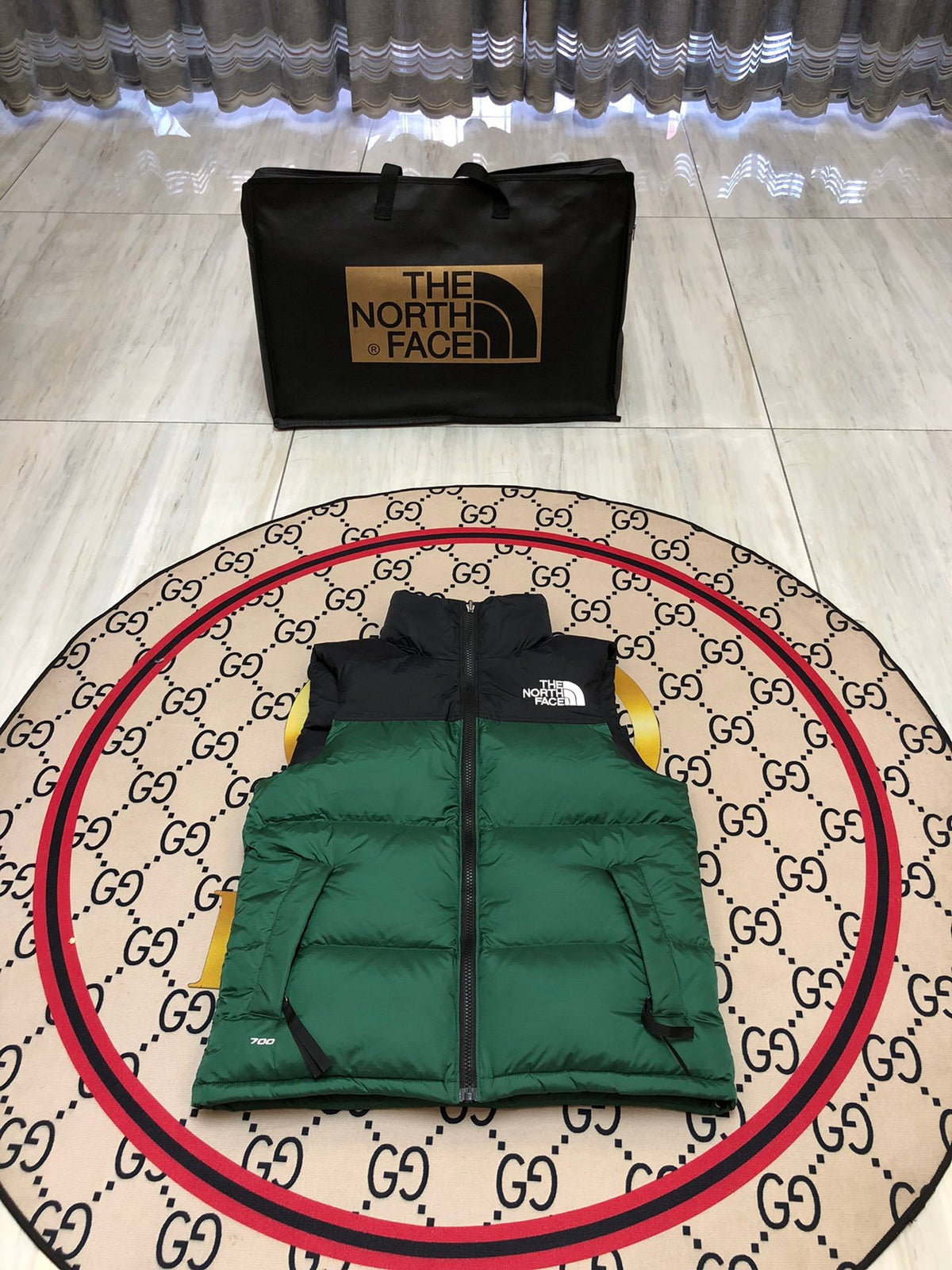 The North Face Forest Green and Black Color-Block Puffer Vest