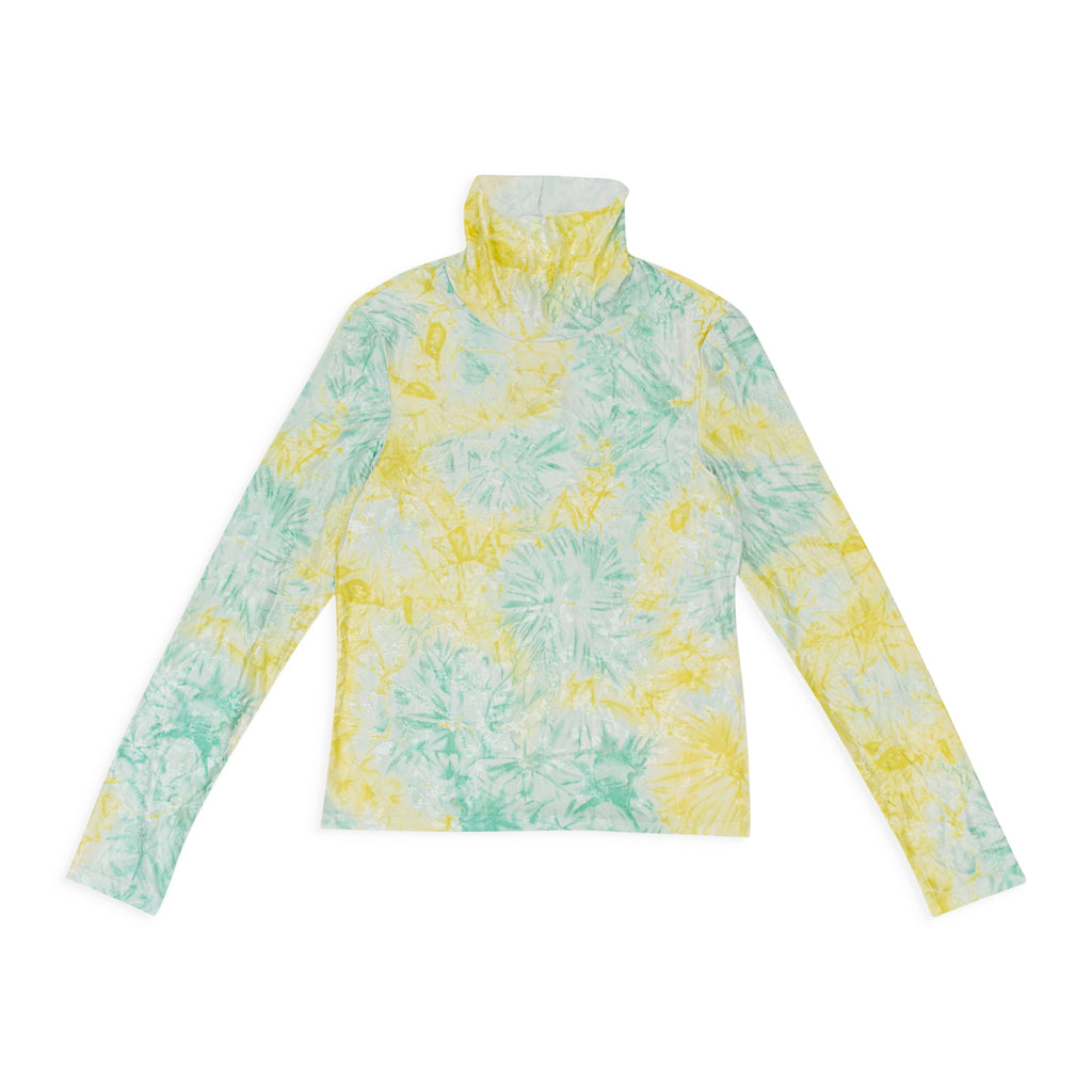 TEXTURED TIE DYE YELLOW BLUE TURTLENECK
