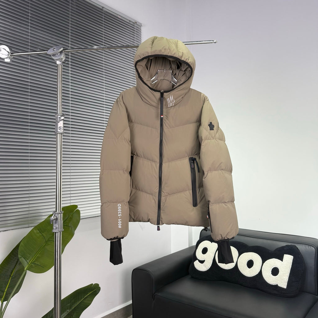 Moncler Beige Hooded Chevron-Quilted Puffer Jacket