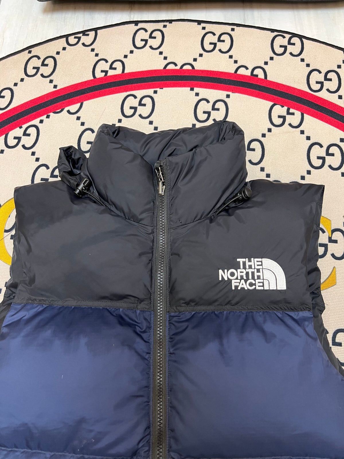 The North Face Navy Blue and Black Color-Block Puffer Vest