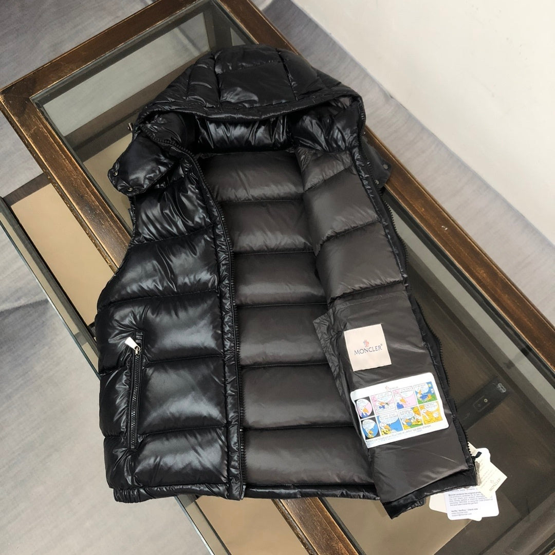 Moncler Glossy Black Hooded Puffer Vest
