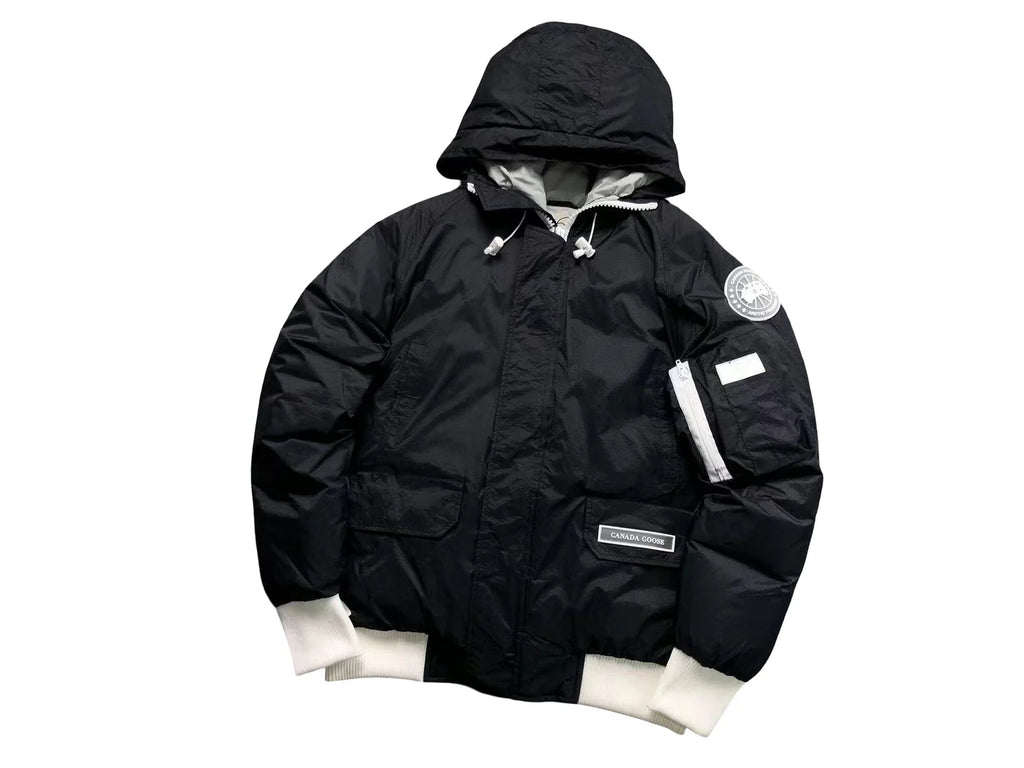 Canada Goose Black and White Hooded Puffer Jacket