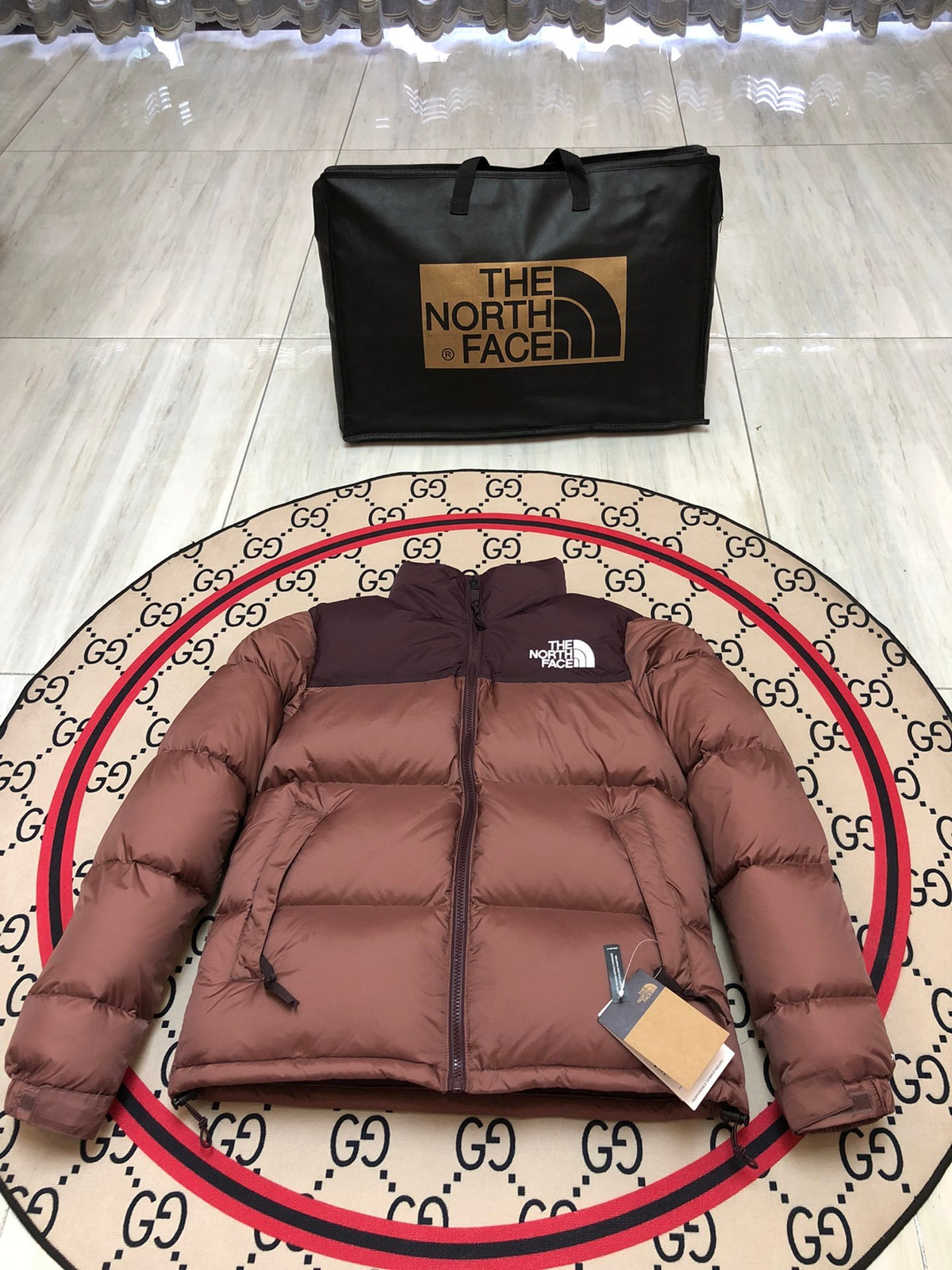 The North Face Dusty Rose and Burgundy Color-Block Puffer Jacket
