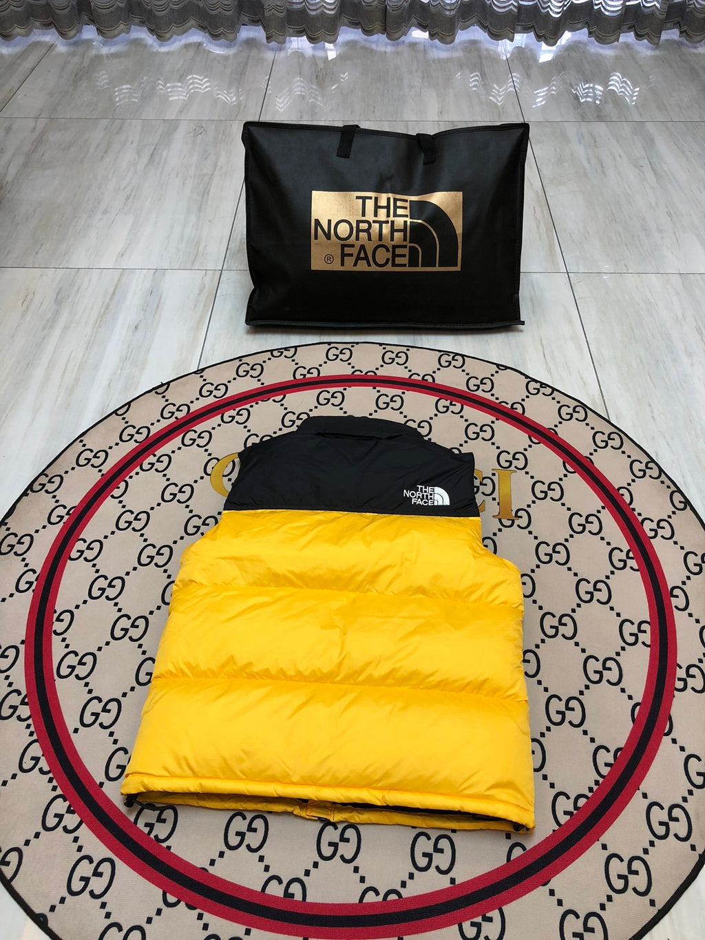The North Face Yellow and Black Color-Block Puffer Vest