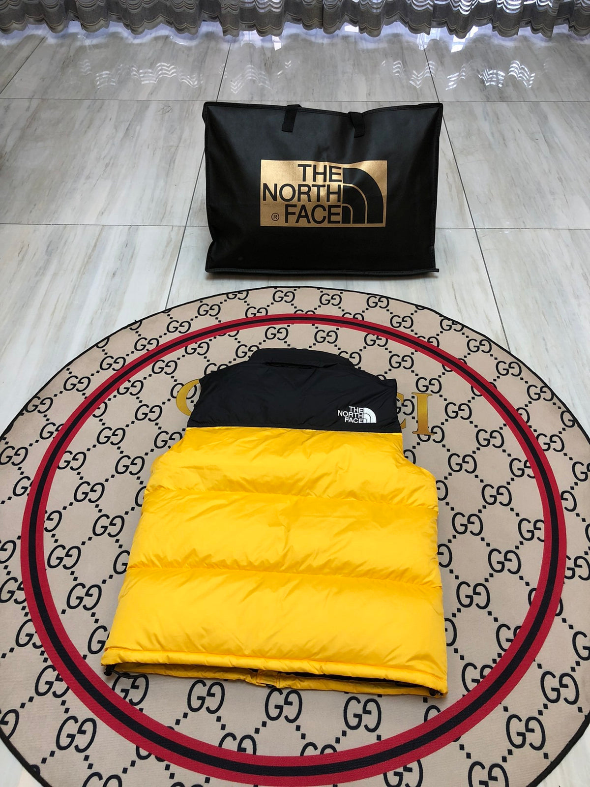 The North Face Yellow and Black Color-Block Puffer Vest