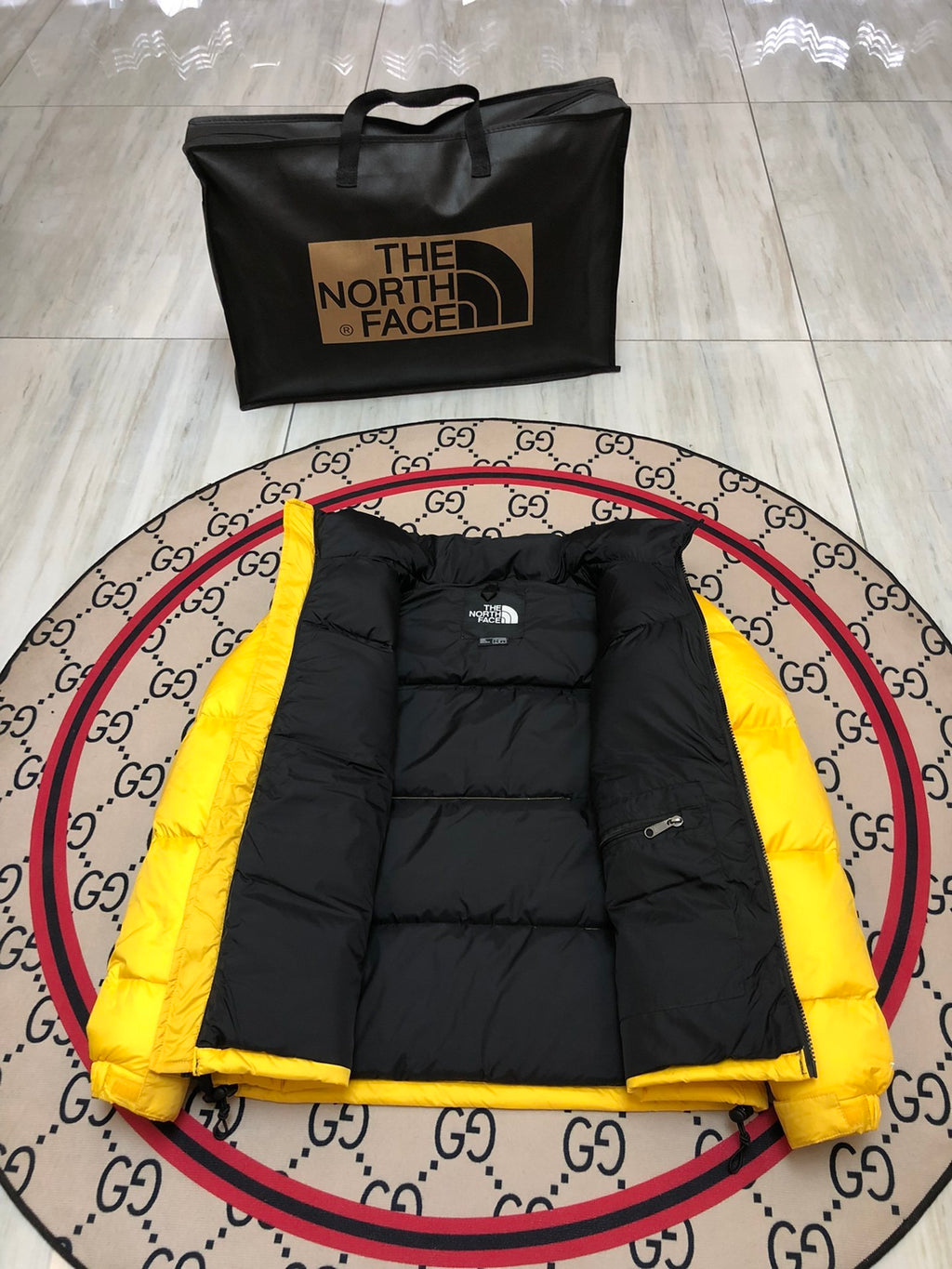 The North Face Yellow and Black Color-Block Puffer Jacket