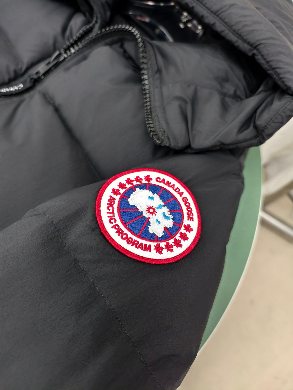 Canada Goose Black Hooded Quilted Puffer Jacket with Logo Patch