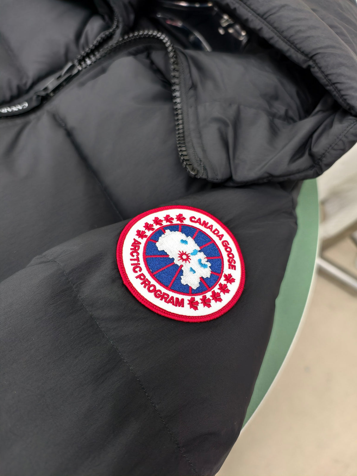 Canada Goose Black Hooded Quilted Puffer Jacket with Logo Patch