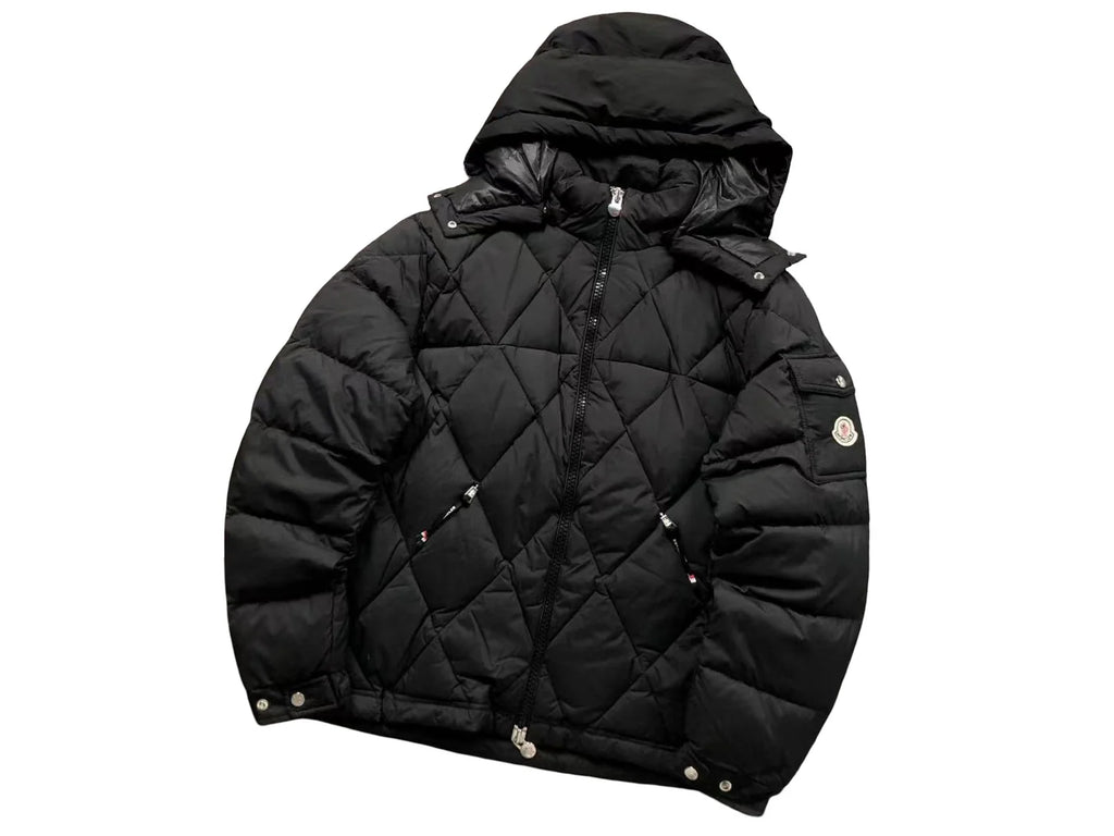 Moncler Black Geometric-Quilt Hooded Puffer Jacket