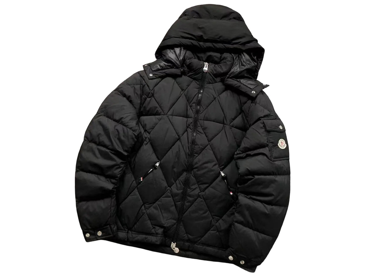 Moncler Black Geometric-Quilt Hooded Puffer Jacket