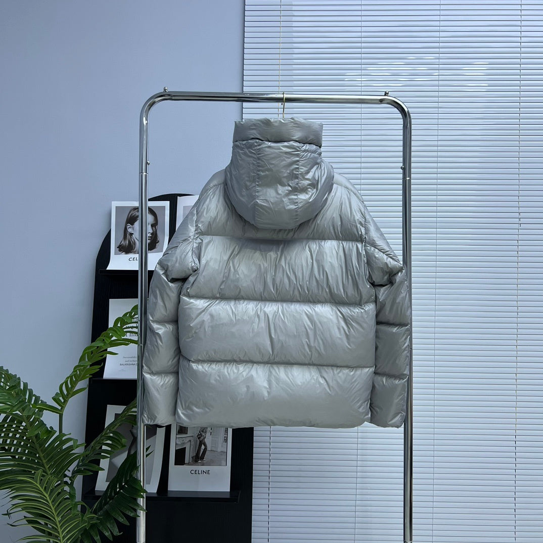 Canada Goose Glossy Silver Gray Hooded Puffer Jacket