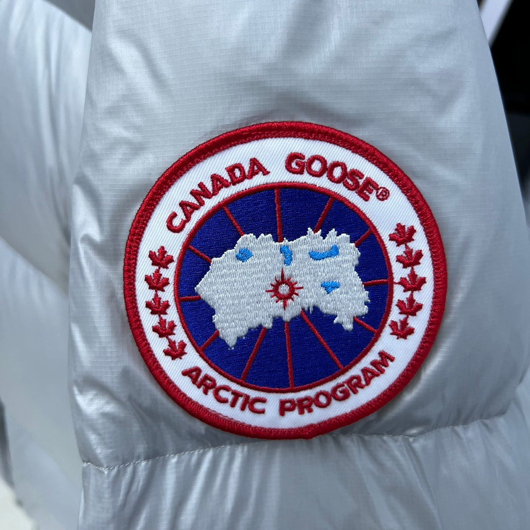 Canada Goose Glossy Silver Gray Hooded Puffer Jacket