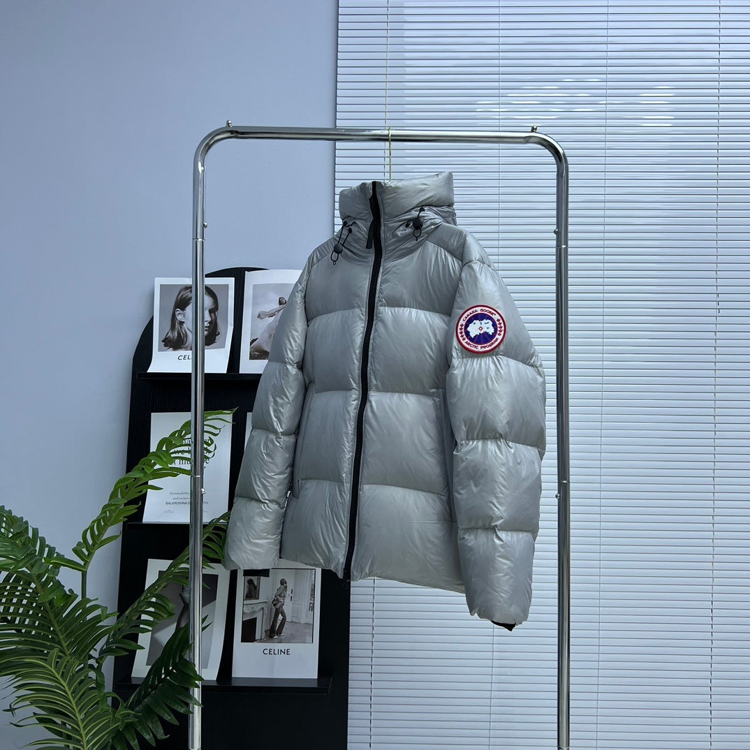 Canada Goose Glossy Silver Gray Hooded Puffer Jacket