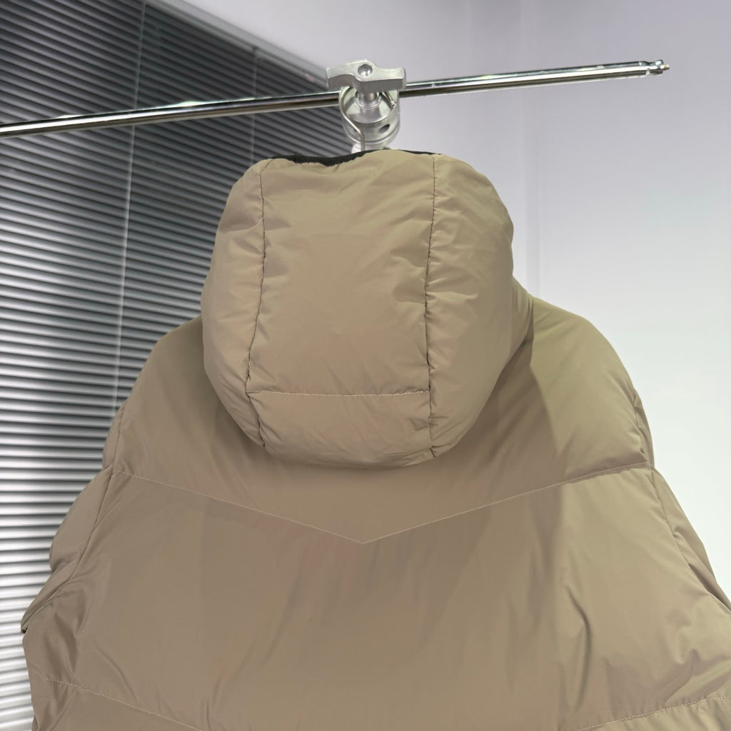 Moncler Beige Hooded Chevron-Quilted Puffer Jacket