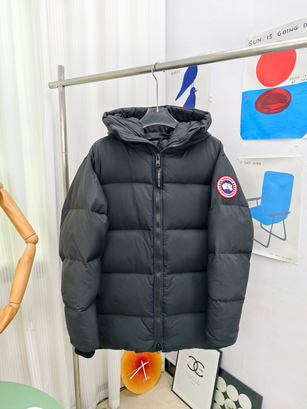 Canada Goose Black Hooded Quilted Puffer Jacket with Logo Patch