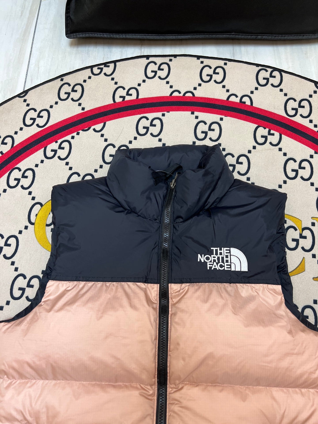The North Face Blush Pink and Black Color-Block Puffer Vest