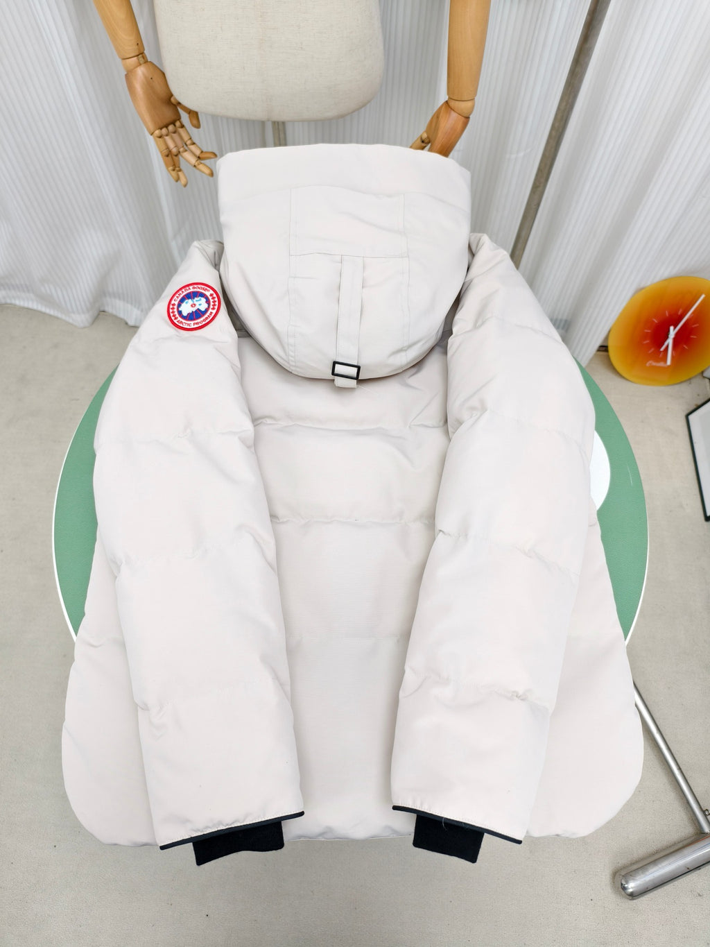 Canada Goose White Hooded Puffer Jacket with Plush Trim