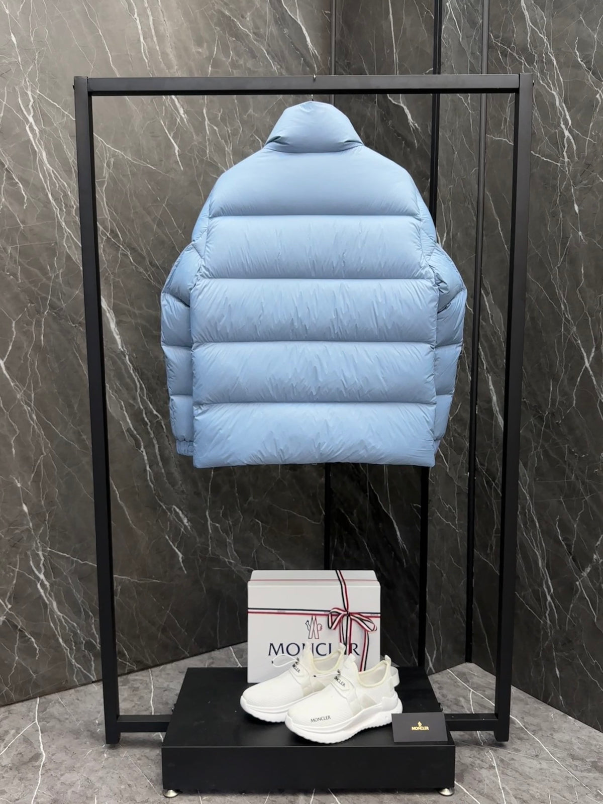 Moncler Light Blue Stand-Collar Quilted Puffer Jacket