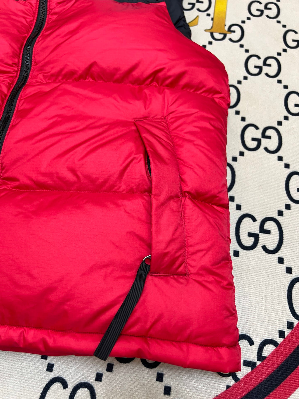 The North Face Red and Black Color-Block Puffer Vest