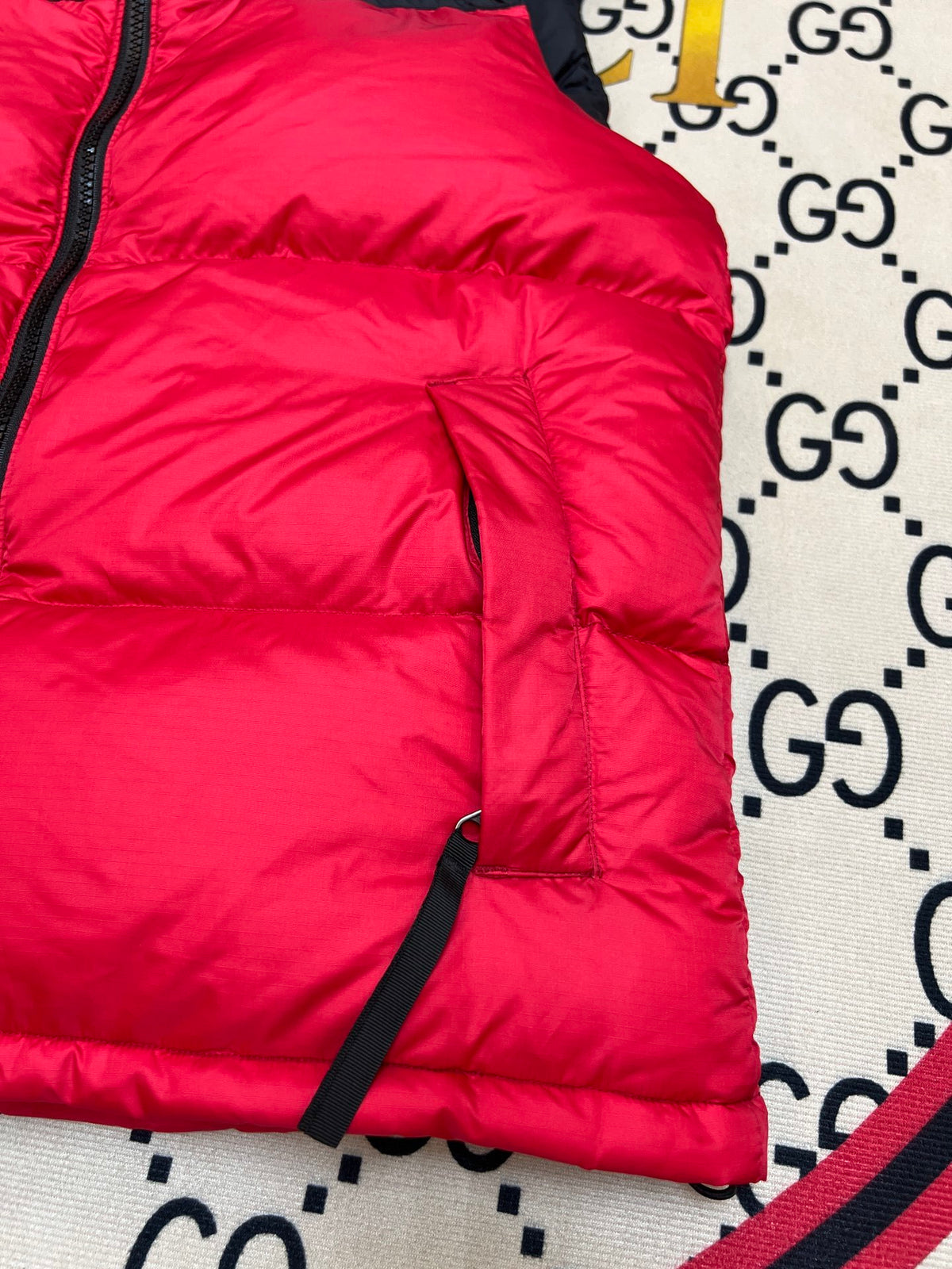 The North Face Red and Black Color-Block Puffer Vest