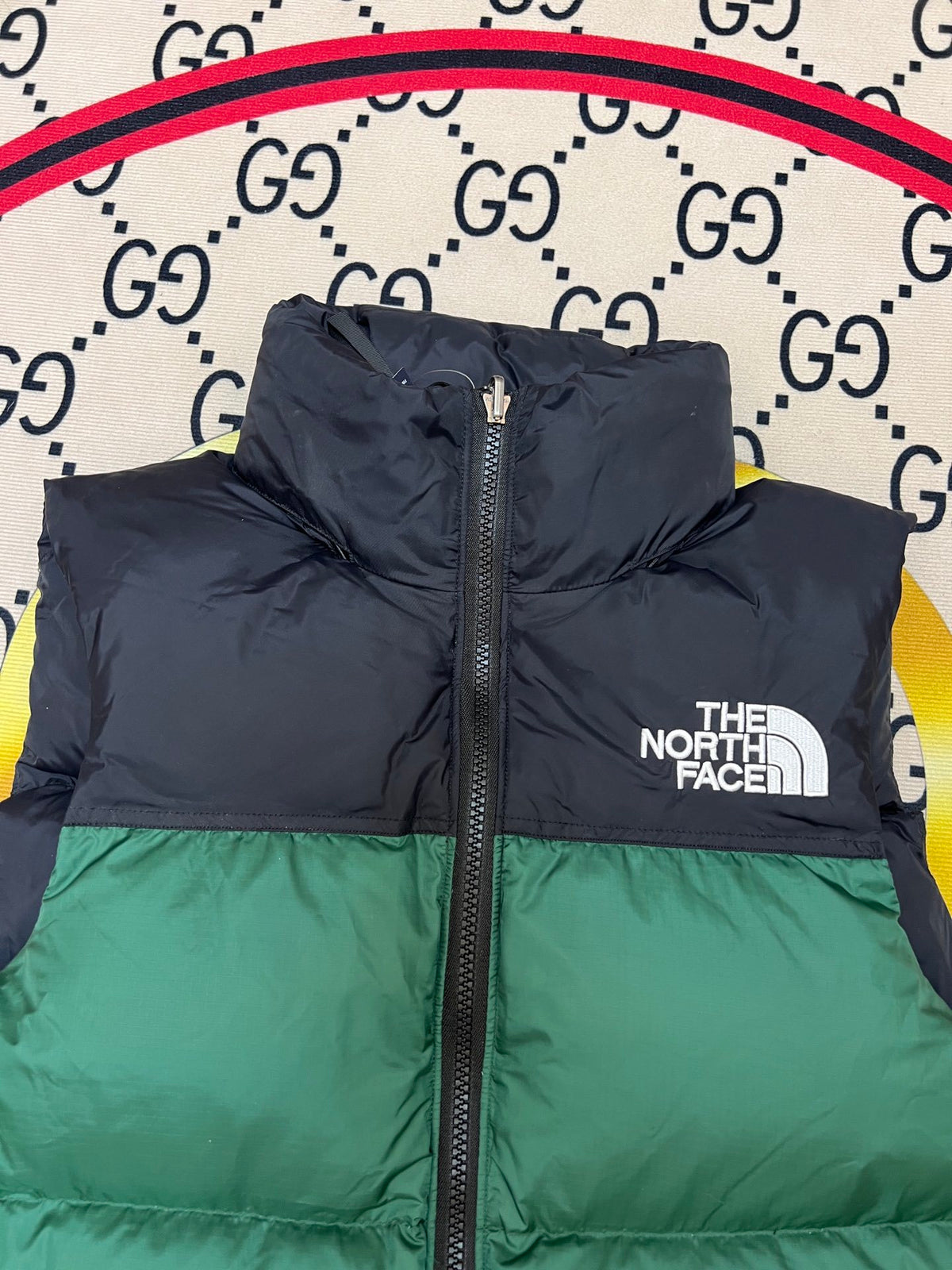 The North Face Forest Green and Black Color-Block Puffer Vest