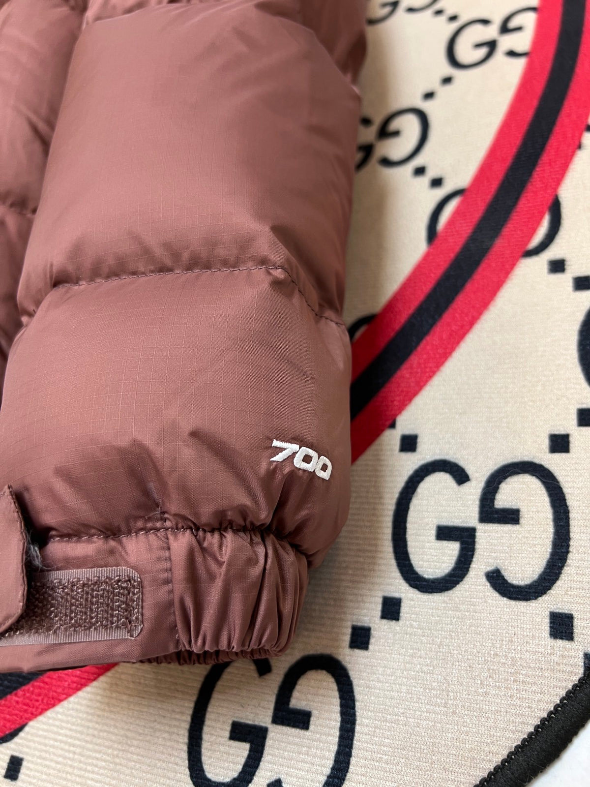 The North Face Dusty Rose and Burgundy Color-Block Puffer Jacket