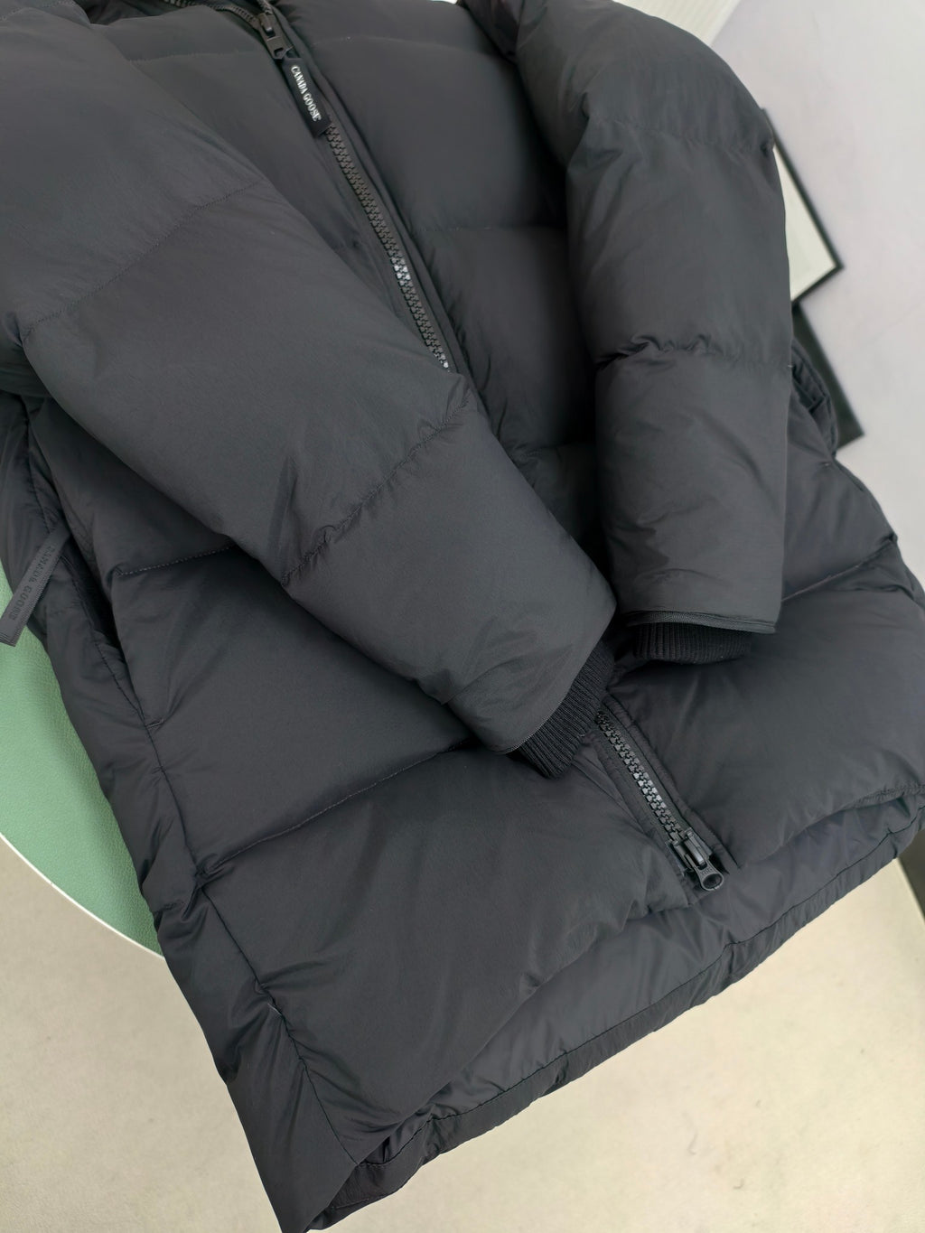 Canada Goose Black Hooded Quilted Puffer Jacket with Logo Patch