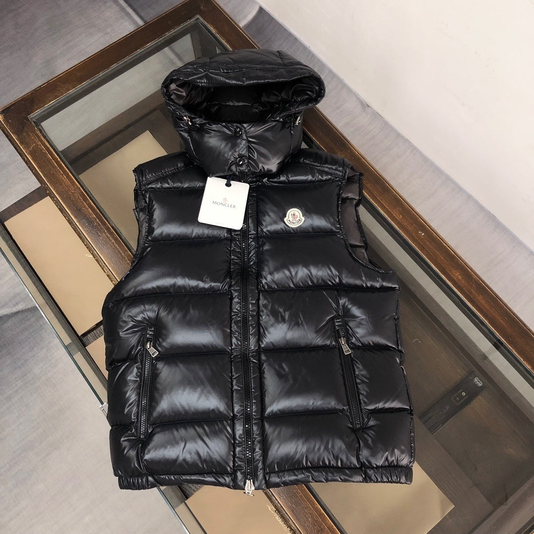 Moncler Glossy Black Hooded Puffer Vest
