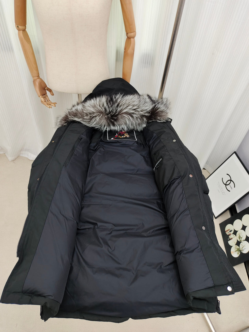 Moose Knuckles Charcoal Gray Long Hooded Quilted Parka