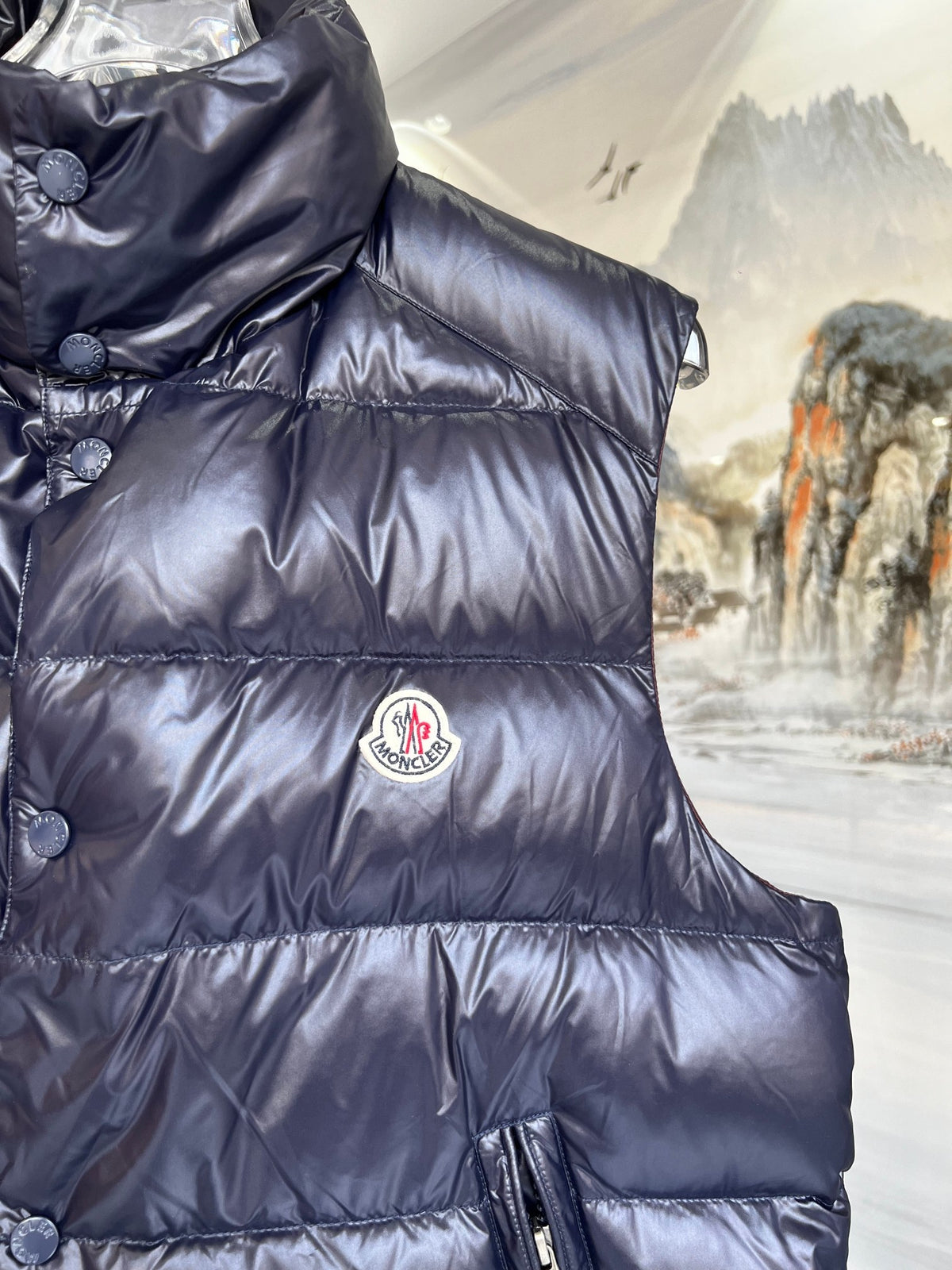 Moncler Glossy Navy Blue Quilted Puffer Vest