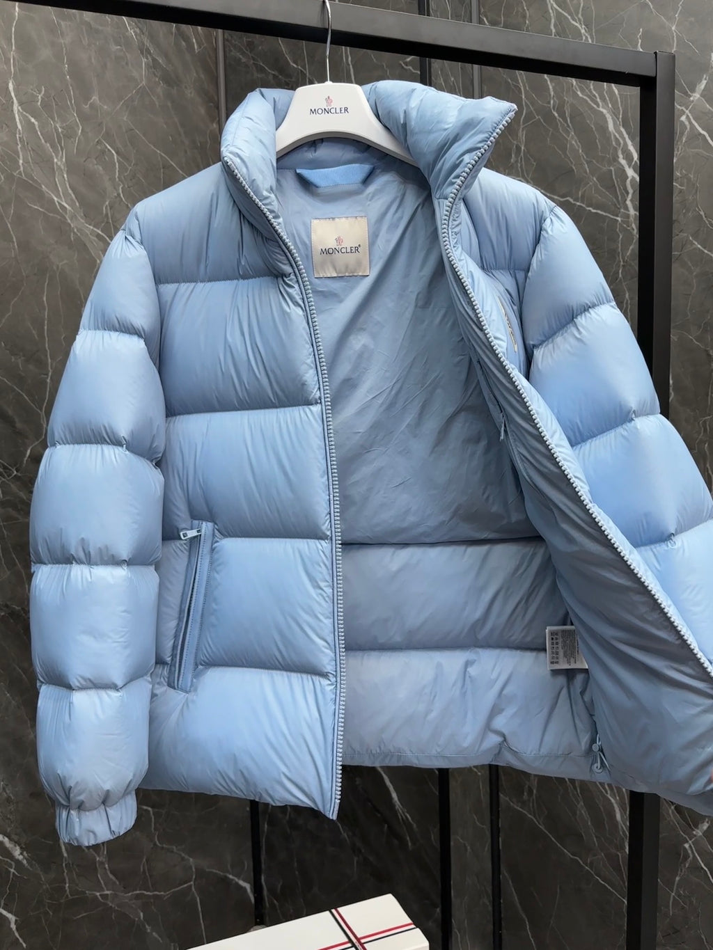 Moncler Light Blue Stand-Collar Quilted Puffer Jacket