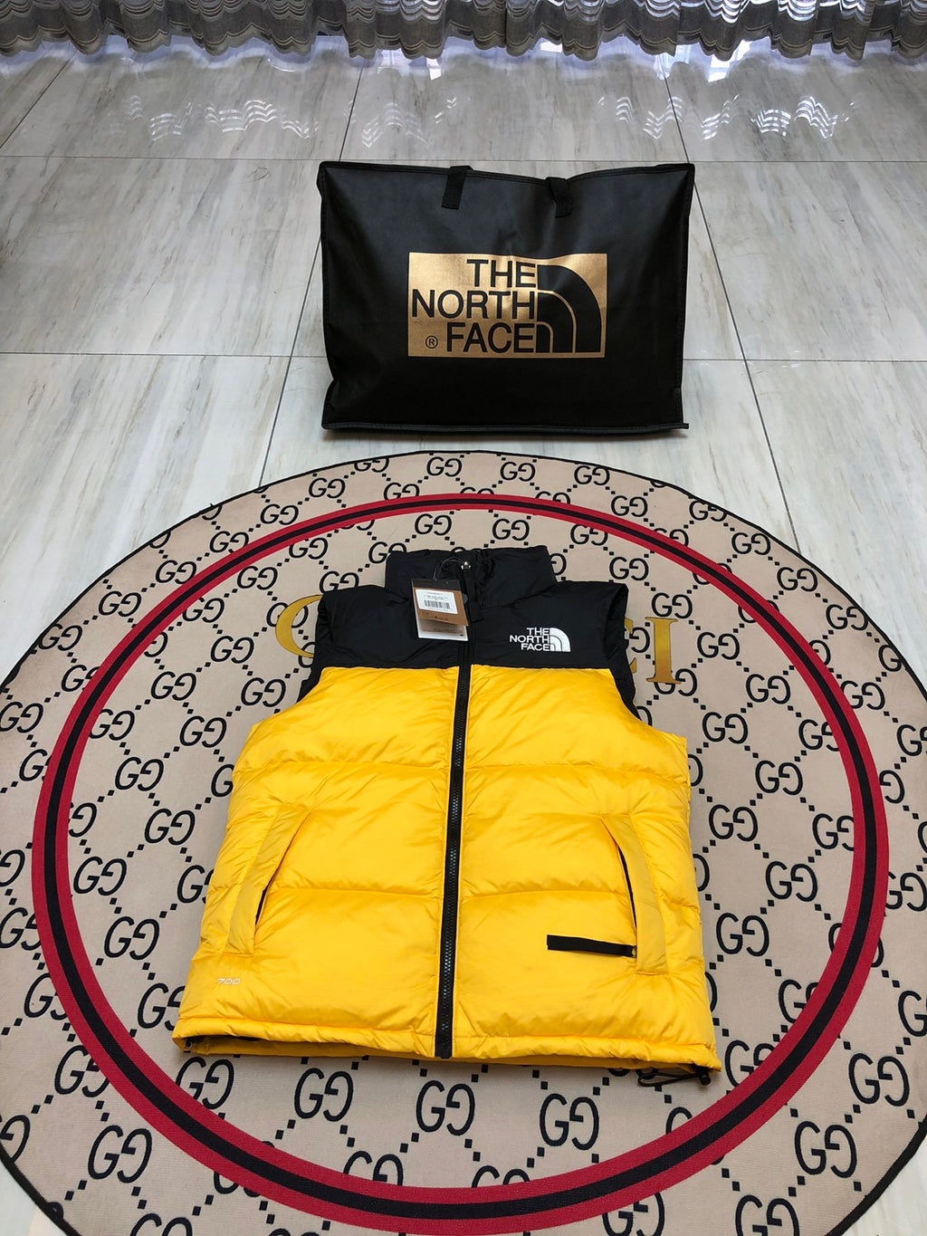 The North Face Yellow and Black Color-Block Puffer Vest