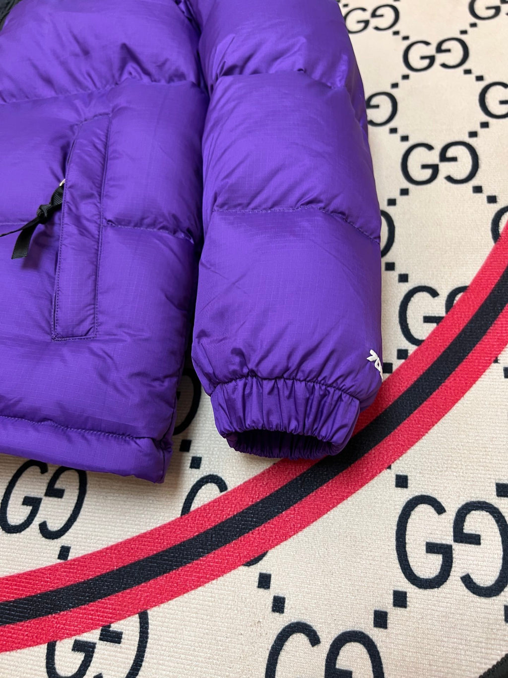 The North Face Purple and Black Colorblock Puffer Jacket