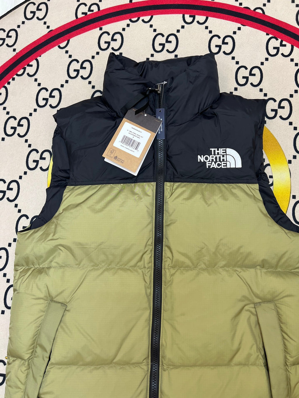 The North Face Olive Green and Black Color-Block Puffer Vest