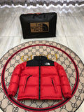 The North Face Red and Black Color-Block Puffer Jacket