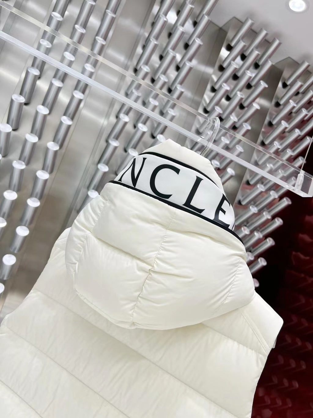 Moncler Quilted Ivory Hooded Puffer Vest