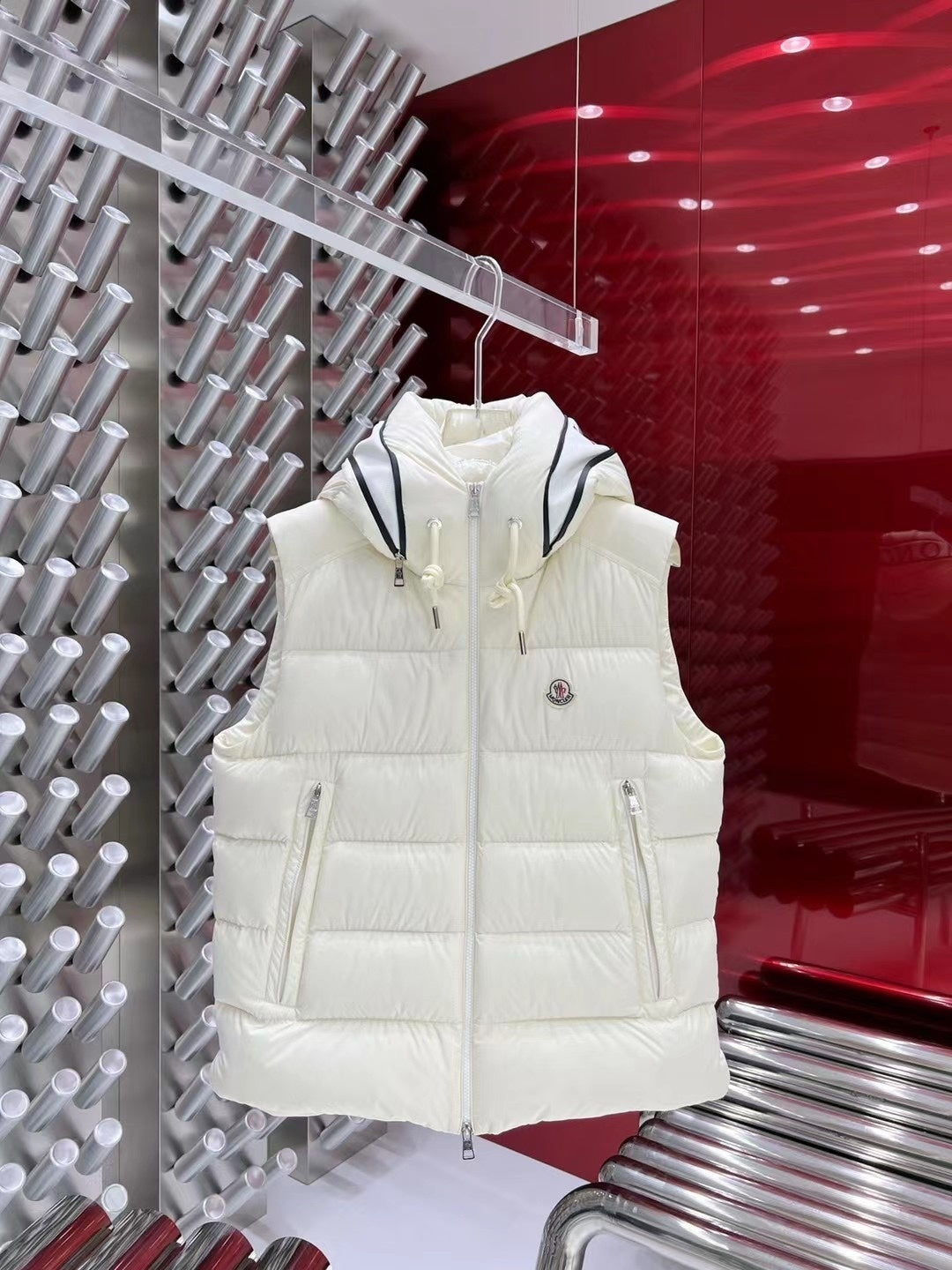 Moncler Quilted Ivory Hooded Puffer Vest