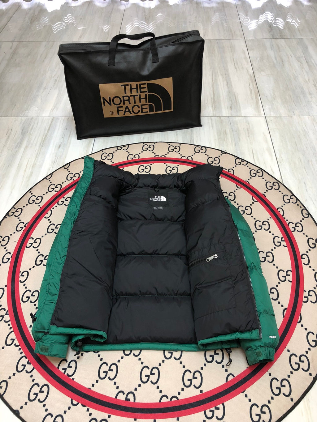 The North Face Green and Black Colorblock Puffer Jacket