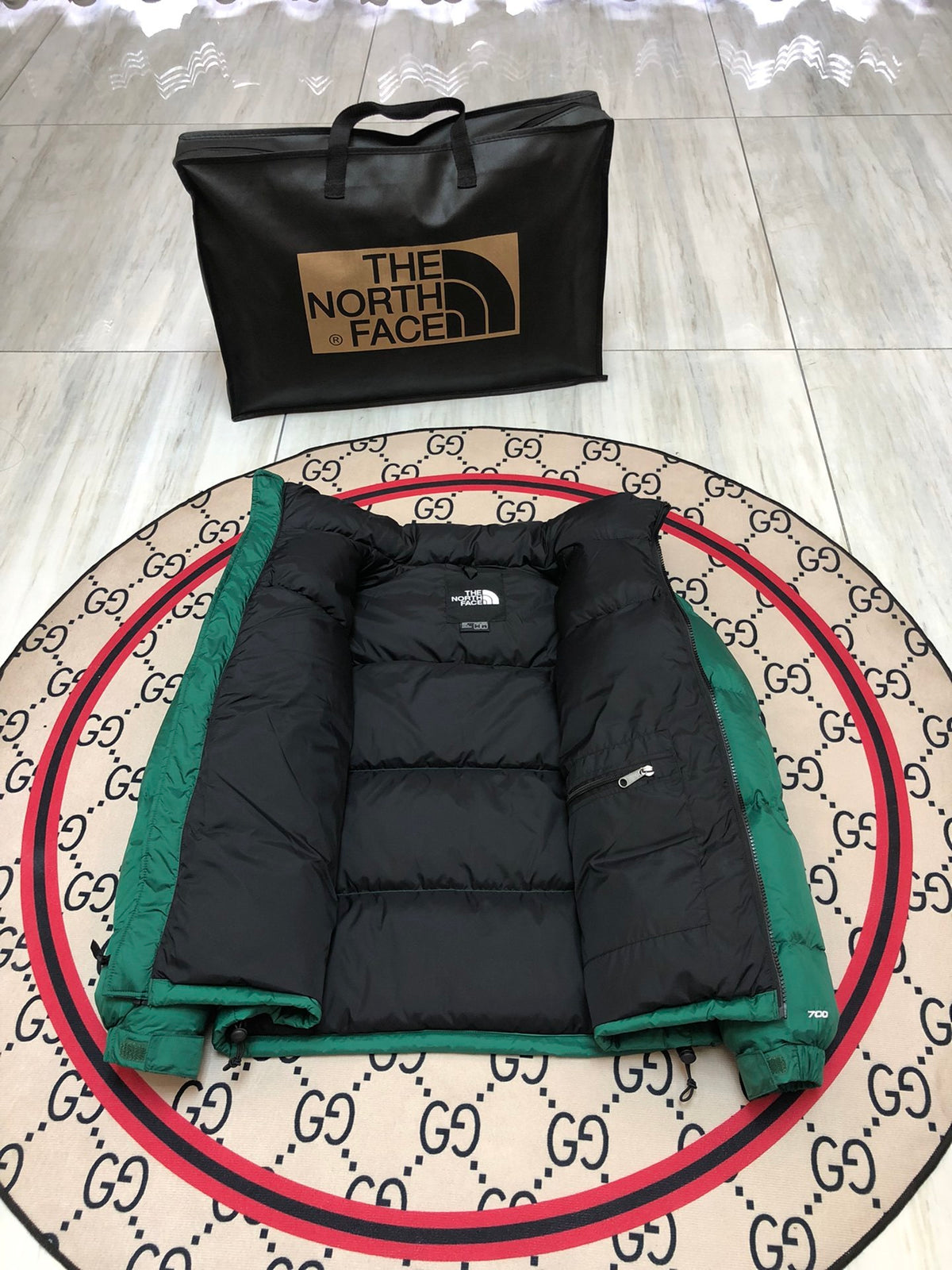 The North Face Green and Black Colorblock Puffer Jacket
