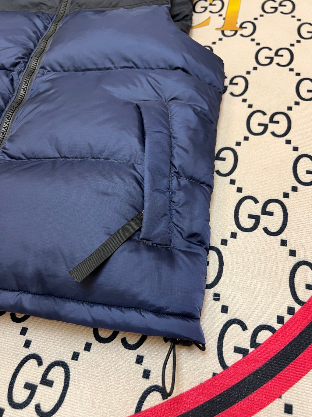 The North Face Navy Blue and Black Color-Block Puffer Vest